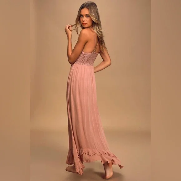 Free People Adella Maxi Slip Rose Pink Lace Dress - Picture 5 of 16